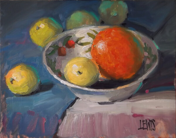 <i><b>"Oranges and Lemons with Antique Bowl"</b></i><br>14"x11" print on 20"x16" Paper