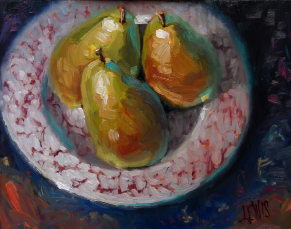 <i><b>"Pears on a Patterned Plate"</b></i><br>14"x11" Fine Art Print<br>on 20"x16" Paper